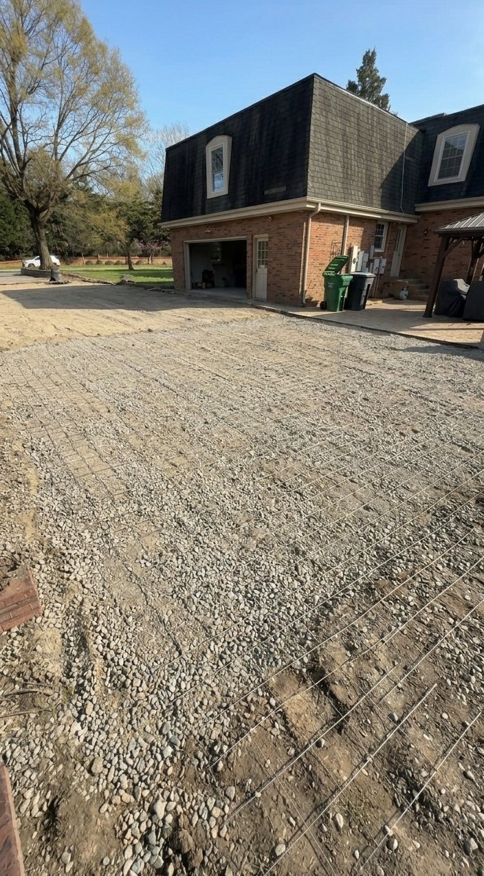 Stamped driveway forms and rebar before pour