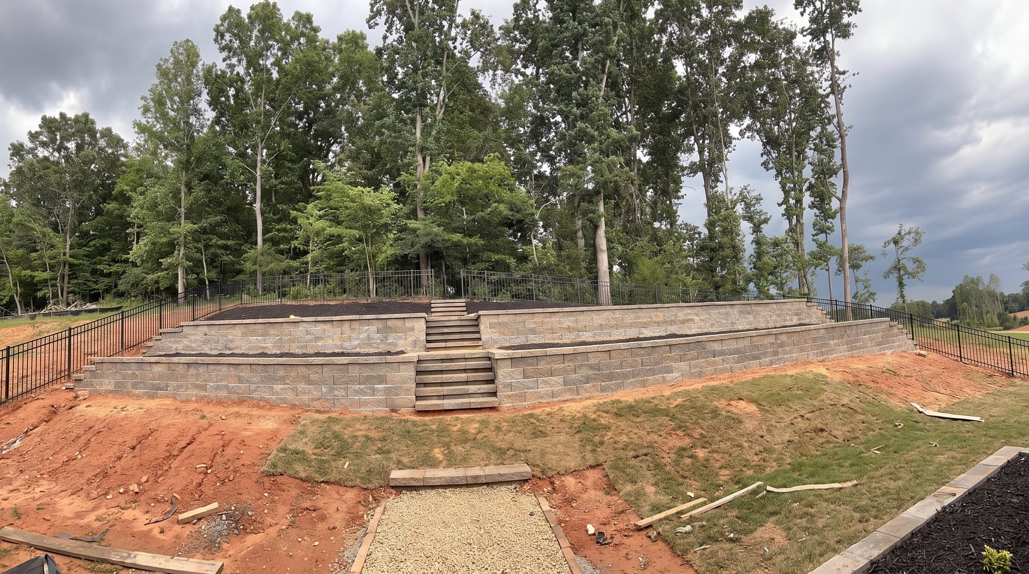 Tiered retaining wall with steps in Charlotte NC